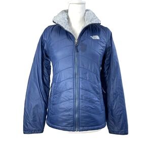 The North Face Jacket Womens Extra Small Blue‎ Puffer Fleece Faux Fur